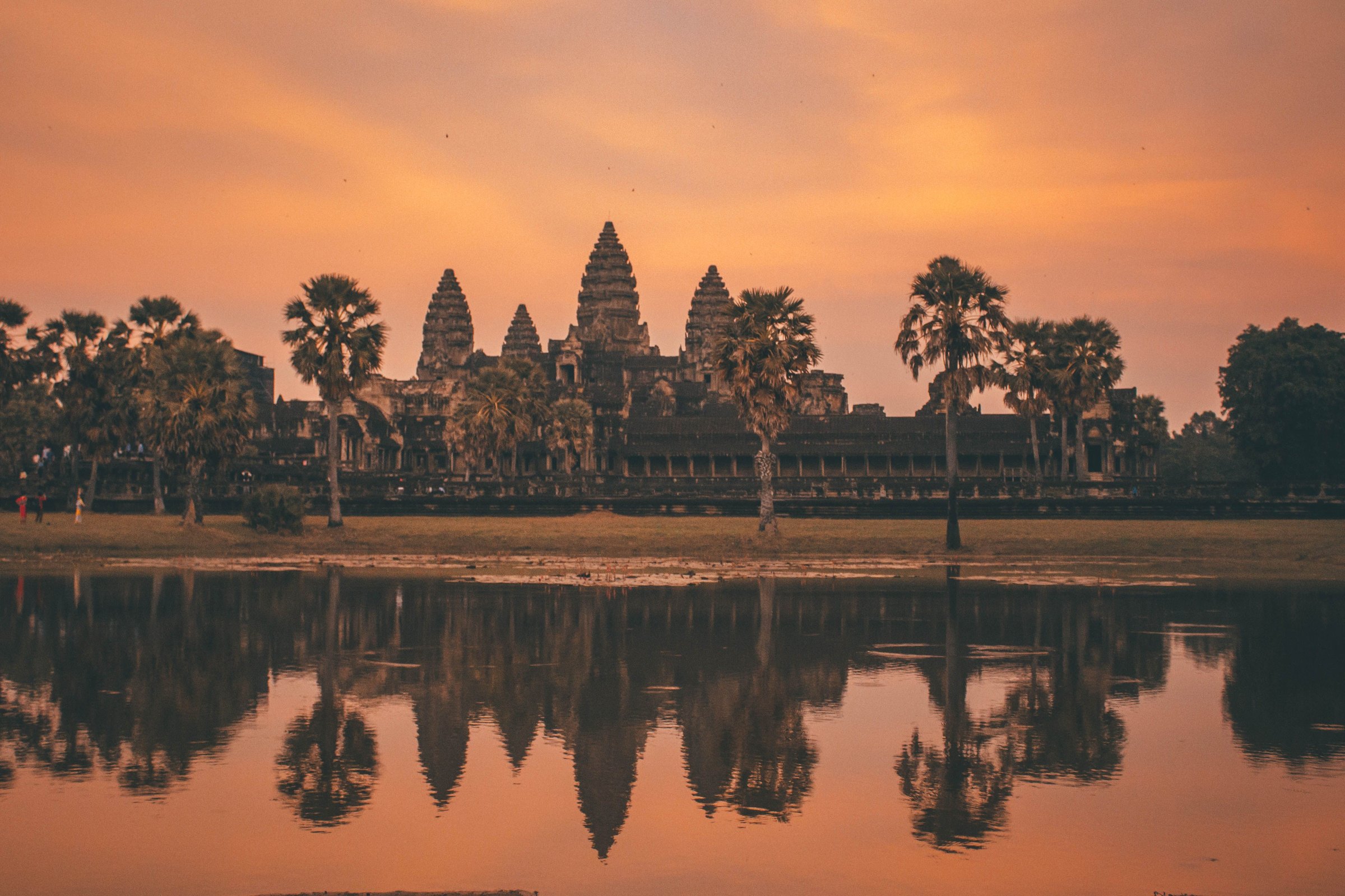 Angkor Wat reflected in the moat at sunrise, Siem Reap, Cambodia